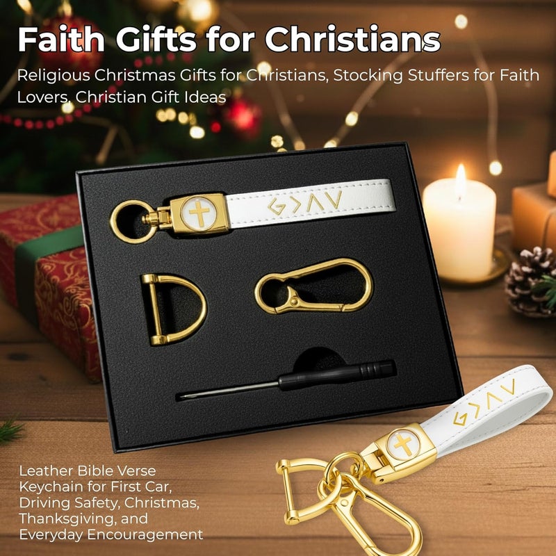 TLOEP Christian Leather Cross Keychain for Men & Women - God Is Greater Than the Highs and Lows Key Ring, Faith Gift - Image 4